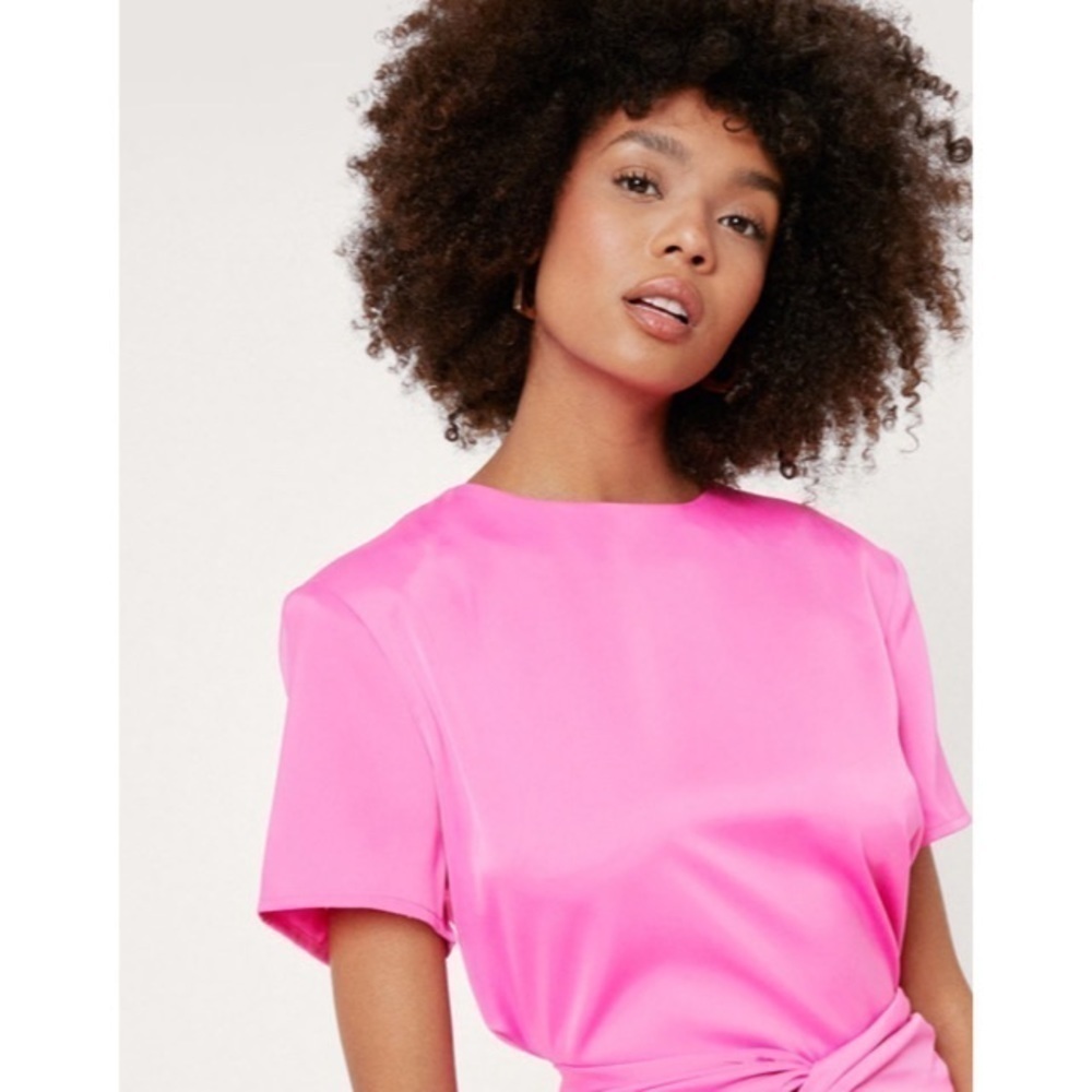 NASTY GAL Shoulder Pad Crew Neck Hot Pink Shirt Sz 6 NWT